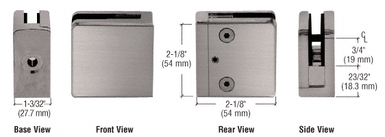 CRL Brushed Nickel Z-Series Square Type Flat Base Zinc Clamp for 3/8&quot; Glass  | Z810BN