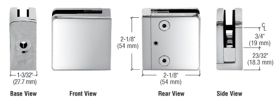 CRL Chrome Z-Series Square Type Flat Base Zinc Clamp for 3/8&quot; Glass | Z810CH