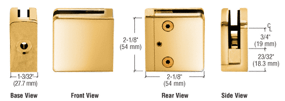 CRL Gold Plated Z-Series Square Type Flat Base Zinc Clamp for 3/8&quot; Glass | Z810GP