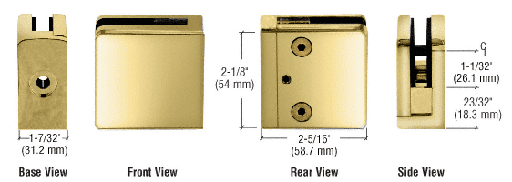 CRL Polished Brass Z-Series Square Type Flat Base Zinc Clamp for 1/2&quot; Glass  | Z812BR