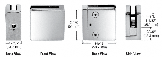 CRL Chrome Z-Series Square Type Flat Base Zinc Clamp for 1/2&quot; Glass  | Z812CH