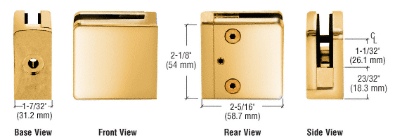 CRL Gold Plated Z-Series Square Type Flat Base Zinc Clamp for 1/2&quot; Glass | Z812GP