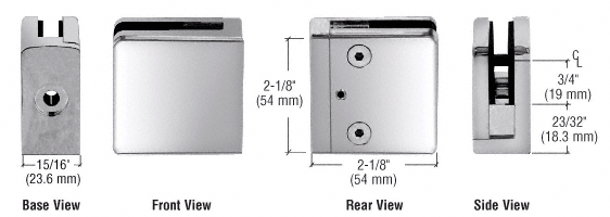 CRL Polished Stainless Z-Series Square Type Flat Base Stainless Steel Clamp for 1/4&quot; and 5/16&quot; Glass | Z906PS