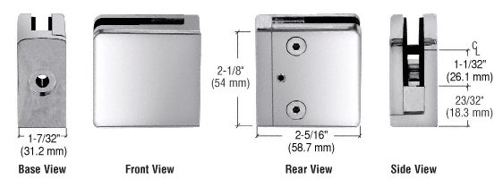 CRL 316 Polished Stainless Z-Series Flat Surface Mount Square Type Glass Clamps for 3/4&quot; (19 mm) Glass  | Z934PS