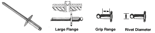 C.R. Laurence CRL 3/16&quot; Diameter, 1/4&quot; to 3/8&quot; Grip Range Large Flange Aluminum Mandrel and Rivet In Packs of 3000 | ABA66L