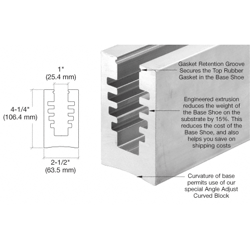 CRL B5A Series Un-drilled Bottom Mount SurfaceMate Square Base Shoe - 10 ft Long | B5A10