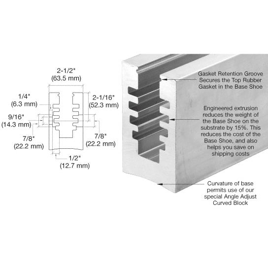 CRL B5A Series Hole Pattern &quot;D&quot; 12&quot; (305 mm) C.T.C. Bottom Mount SurfaceMate Square Base Shoe - 10 ft Long | B5A10F