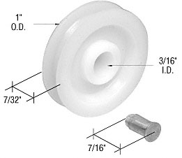 C.R. Laurence CRL 1&quot; Nylon Sliding Screen Door Replacement Roller with 3/16&quot; Center Hole - Package | B706