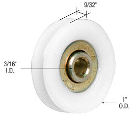C.R. Laurence CRL 1&quot; Nylon Ball Bearing Sliding Screen Door Replacement Roller with 3/16&quot; Center Hole - Package | B707