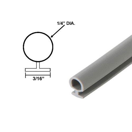 Gray Vinyl Shower Door Bulb Seal 3/16&quot; Backing, 1/4&quot; Dia. - 84 in long  | VBW84