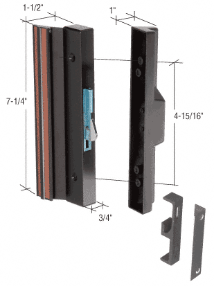 Patio Door Handle, Hook-Style, Surface Mount, 4-15/16&quot; Screw Holes, Black | C1125