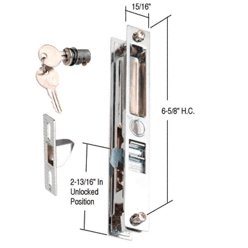 C.R. Laurence Sliding Glass Patio Door Handle, Flush Mid-Latch Style, Chrome - Package | C1134