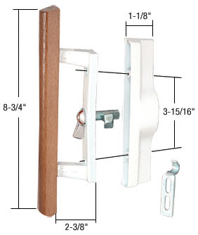 C.R. Laurence Sliding Glass Patio Door Handle Set with Internal Lock for Viking Doors, 3-15/16&quot; Screw Holes, Non-Keyed, Wood/White | C1195