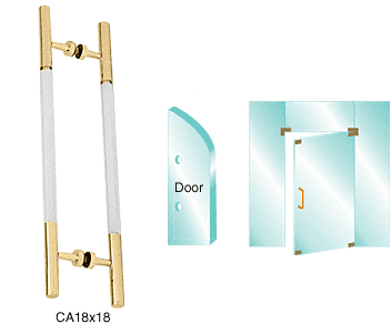 C.R. Laurence CRL Polished Brass PVD Plated 24-1/2&quot; Overall Length Glass Mounted Ladder Series Pull Handle With Acrylic Semi-Inserts  | CA18x18BR