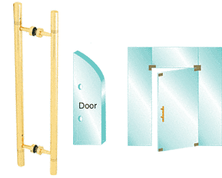 C.R. Laurence CRL Polished Brass PVD Plated 25&quot; Glass Mounted Laddy Style Pull Handle with Undercut Accent Rings | CT18x18BR