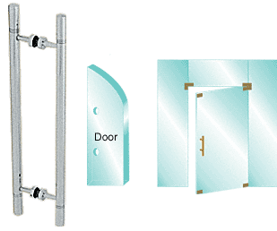 C.R. Laurence CRL Brushed Stainless 25&quot; Glass Mounted Ladder Style Pull Handle with Undercut Accent Rings | CT18x18BS