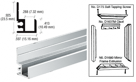 C.R. Laurence CRL Brite Anodized Mirror Frame Extrusion - 12 ft Long | D1680BA