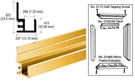 C.R. Laurence CRL Gold Anodized Mirror Frame Extrusion - 12 ft Long | D1680GA