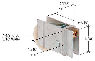 C.R. Laurence 1-1/2&quot; Nylon Ball Bearing Sliding Glass Door Roller with 25/32&quot; Wide Extruded Adjustable Housing | D1769
