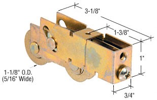 C.R. Laurence CRL 1-1/8&quot; Tandem Steel Sliding Glass Door Roller with 3/4&quot; Wide Housing - Package | D1791