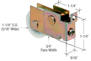 C.R. Laurence CRL 1-1/4&quot; Nylon Ball Bearing Sliding Glass Door Roller with 9/16&quot; Wide Housing for King Mirror Doors - Package | D1815