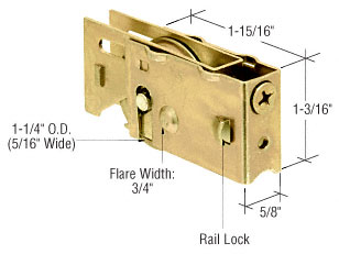 C.R. Laurence CRL 1-1/4&quot; Steel Sliding Glass Door Roller with 5/8&quot; Wide Housing 3/16&quot; I.D. End Hole - Package | D1820
