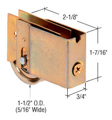 C.R. Laurence Sliding Glass Patio Door Roller, 1-1/2&quot; Stainless Steel Wheel, 3/4&quot; Wide x 1-7/16&quot; High Housing | D1824