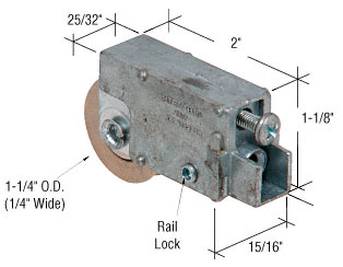 C.R. Laurence CRL Sliding Glass Door Roller, 1-1/4&quot; Diameter, Steel Ball Bearing , 15/16&quot; Wide Housing for Acorn Doors - Package | D1842