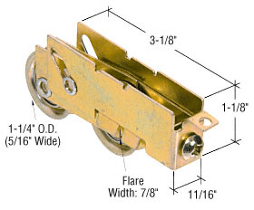 C.R. Laurence CRL 1-1/4&quot; Tandem Steel Ball Bearing Sliding Glass Door Rolling with 11/16&quot; Wide Housing - Package | D1880