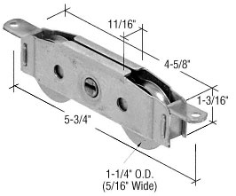 C.R. Laurence 1-1/4&quot; Tandem Steel Ball Bearing Sliding Glass Door Roller with 11/16&quot; Wide Housing - Package | D1882
