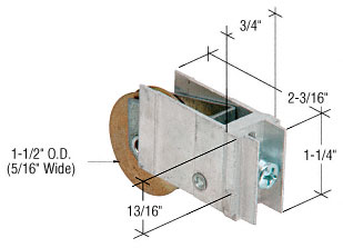 1-1/2&quot; Steel Ball Bearing Sliding Glass Door Roller with 3/4&quot; Wide Extruded Housing I D1912 | D1912
