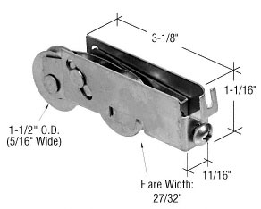 C.R. Laurence CRL 1-1/2&quot; Tandem Stainless Steel Ball Bearing Sliding Glass Door Roller With 11/16&quot; Wide Housing for Pacific Doors - Package | D1928