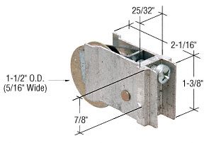 1-1/2&quot; Steel Ball Bearing Sliding Glass Door Roller with 25/32&quot; Wide Housing D1960 | D1960