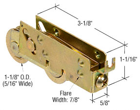 C.R. Laurence Sliding Glass Door Roller, Tandem, 1-1/8&quot; Steel Ball Bearing Wheel, 5/8&quot; Wide Housing - Package | D1981