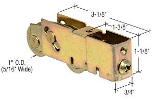 C.R. Laurence CRL 1&quot; Tandem Steel Ball Bearing Sliding Glass Door Roller with 3/4&quot; Wide Housing - Package | D1982