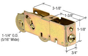 C.R. Laurence Sliding Glass Door Roller, 1-1/4&quot; Tandem Steel Ball Bearing, 3/4&quot; Wide Housing - Package | D1983