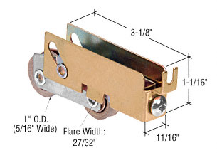 C.R. Laurence CRL 1&quot; Tandem Steel Sliding Glass Door Roller with 11/16&quot; Wide Housing for Pacific Doors - Package | D1985