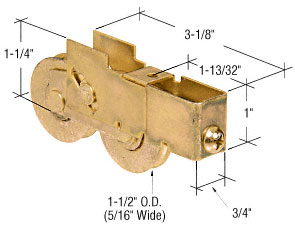 C.R. Laurence Sliding Glass Patio Door Roller, 1-1/2&quot; Tandem Steel Ball Bearing Wheels, 3/4&quot; Wide Housing | D1996