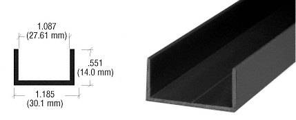 C.R. Laurence CRL Black 1-1/16&quot; U-Channel - 12 ft Long | D600BL