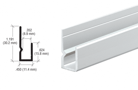 C.R. Laurence CRL Brite Anodized Deep Nose Heavy Indented Back Aluminum 1/4&quot; J-Channel - 12 Ft Long | D651BA