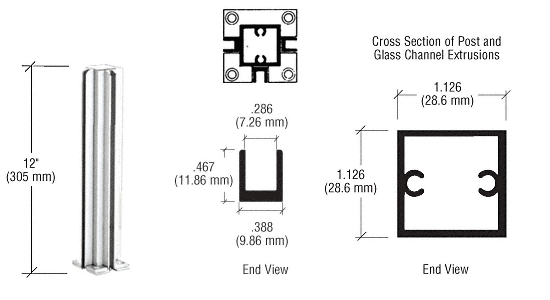 C.R. Laurence CRL Satin Anodized 12&quot; 3-Way Standard Partition Post | D990A123W