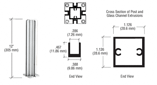 C.R. Laurence CRL Satin Anodized 12&quot; 4-Way Standard Partition Post | D990A124W