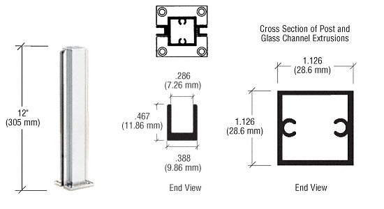 C.R. Laurence CRL Satin Anodized 12&quot; Center Standard Partition Post | D990A12C