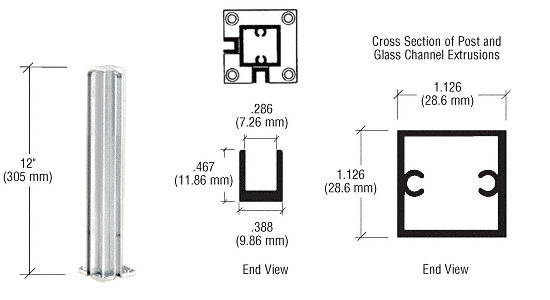 C.R. Laurence CRL Satin Anodized 12&quot; Corner Standard Partition Post | D990A12CR