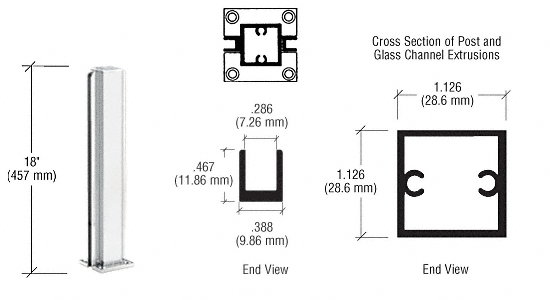 C.R. Laurence CRL Satin Anodized 18&quot; Center Standard Partition Post | D990A18C