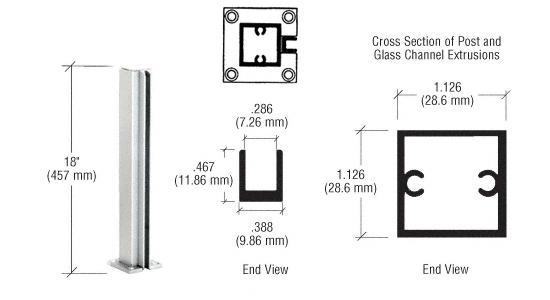 C.R. Laurence CRL Satin Anodized 18&quot; End Standard Partition Post | D990A18E