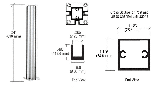C.R. Laurence CRL Satin Anodized 24&quot; 3-Way Standard Partition Post | D990A243W