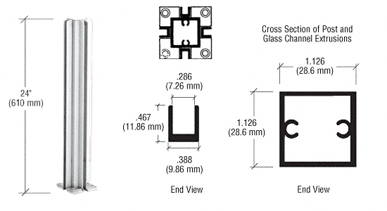 C.R. Laurence CRL Satin Anodized 24&quot; 4-Way Standard Partition Post | D990A244W