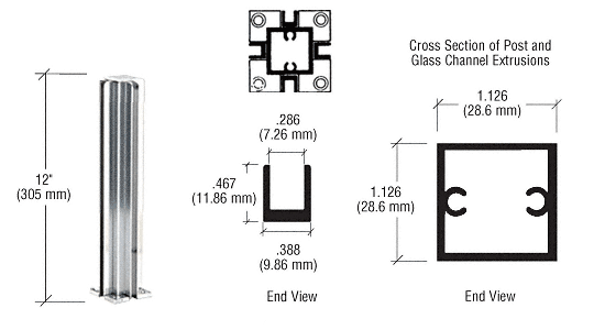 C.R. Laurence CRL Bright Anodized 12&quot; 4-Way Standard Partition Post | D990BA124W