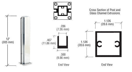 C.R. Laurence CRL Bright Anodized 12&quot; Center Standard Partition Post | D990BA12C